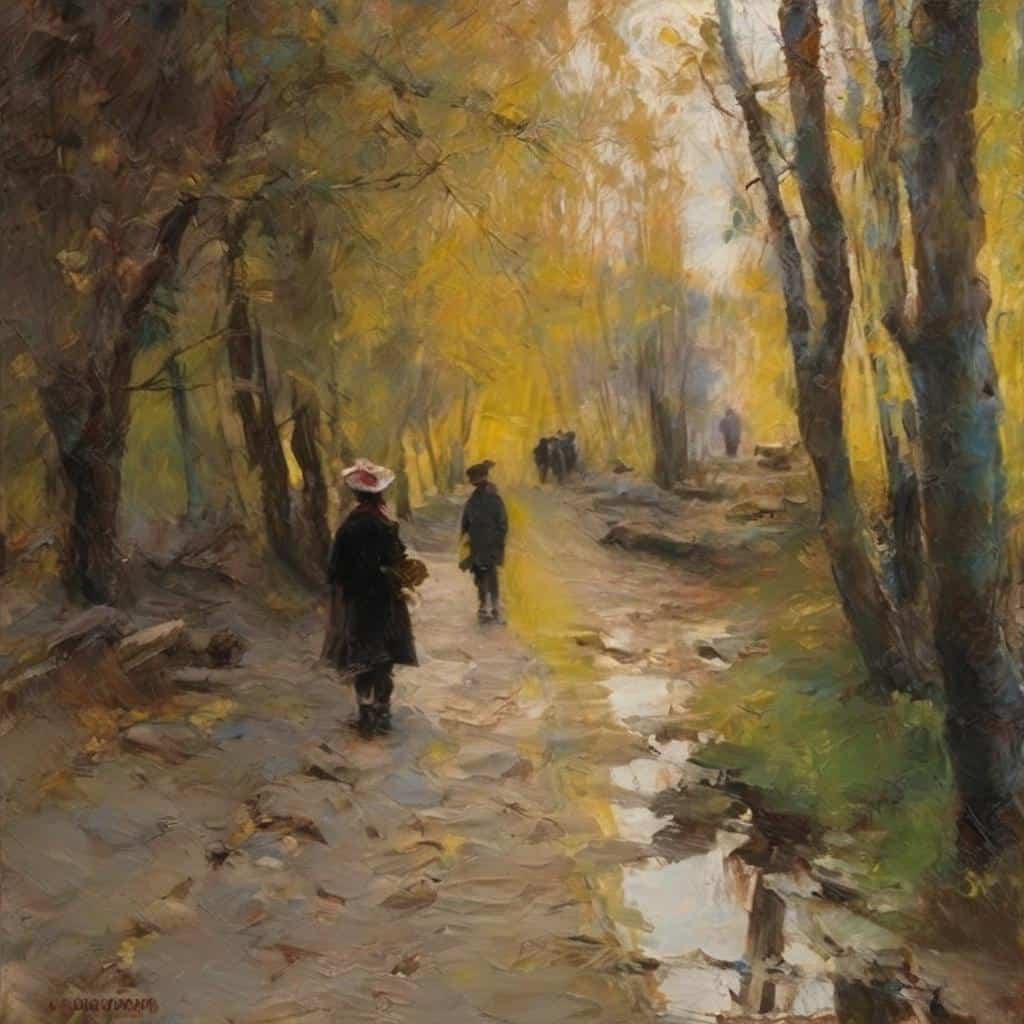 Αντιγραφή της φύσης και γεωμετρίας σε ένα ζωγραφικό έργο, με φωτεινά χρώματα και λεπτές πινελιές που αναδεικνύουν την τέχνη της γεωμετρίας και το συναίσθημα της εποχής.