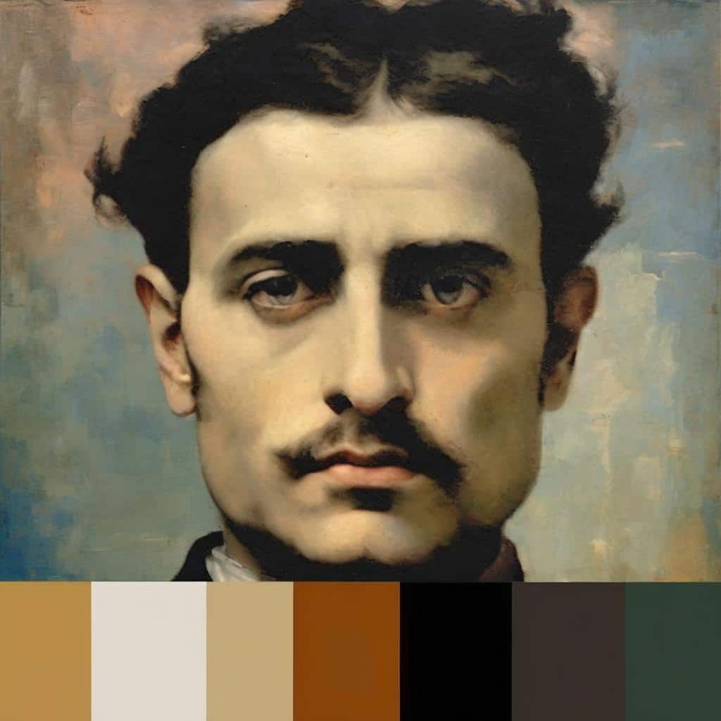 Ανθρώπινη πορτρέτα με γεωμετρική τέχνη και παλέτα χρωμάτων, εμπνευσμένη από το έργο «Η Τέχνη της Γεωμετρίας» στη σελίδα scheungraber.com.