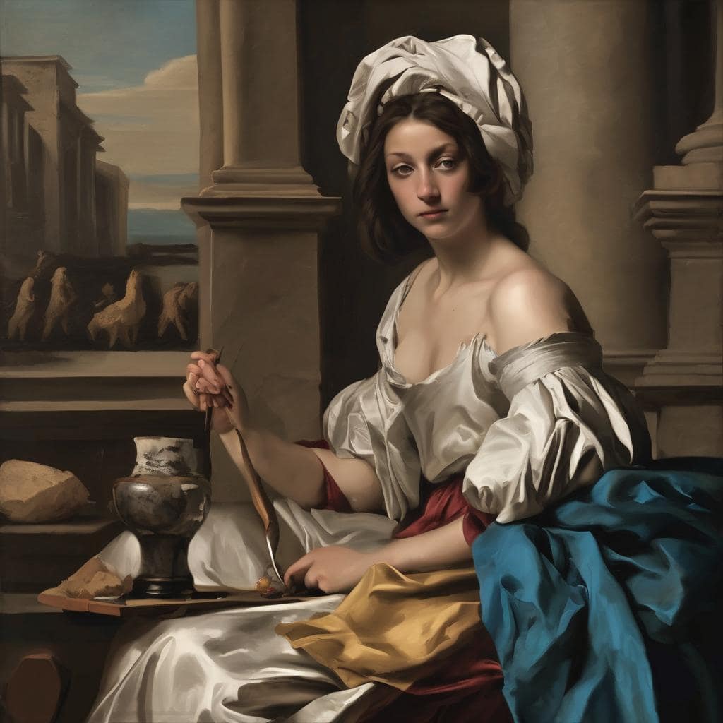 Ανθρώπινη μορφή σε κλασικό σκίτσο με γεωμετρικά στοιχεία και αρχαία αρχιτεκτονική.